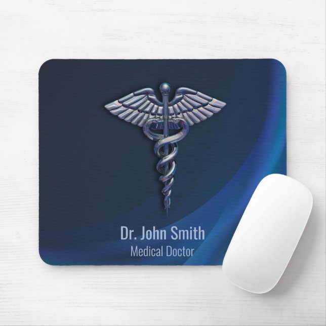 Chrome Dark 3D Holographic Medical Caduceus Mousepad (Mit Mouse)