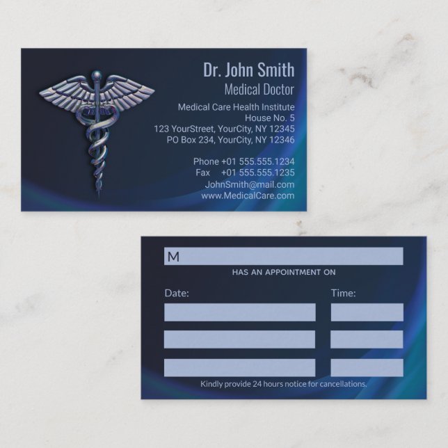 Chrome Dark Caduceus Holographic 3D Medical Terminkarte (Vorne/Hinten)