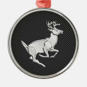 Chrome, der Hirsch auf Kohlenstofffaser-Dekor läuf Silbernes Ornament