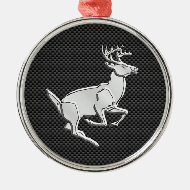 Chrome, der Hirsch auf Kohlenstofffaser-Dekor läuf Silbernes Ornament (Vorne)