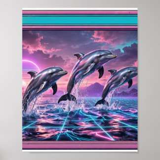 Chrome Dolphins — Vaporwave Ozean Poster