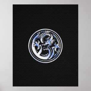 Chrome Dragon Wappen auf Carbon Fibre Print Poster