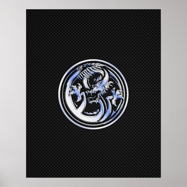Chrome Dragon Wappen auf Carbon Fibre Print Poster (Vorne)