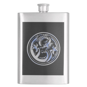 Chrome Dragon Wappen Black Carbon Fibre Print Flachmann