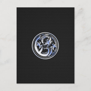 Chrome Dragon Wappen dunkle Carbon Fibre Print Postkarte