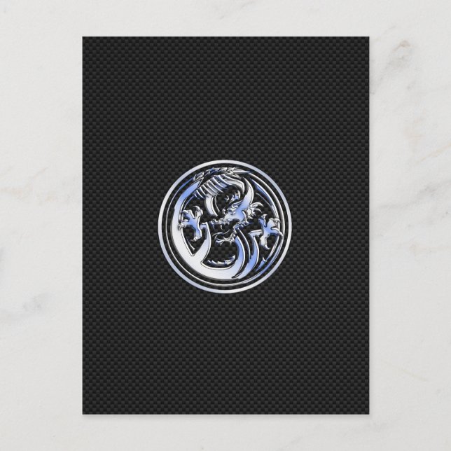 Chrome Dragon Wappen dunkle Carbon Fibre Print Postkarte (Vorderseite)