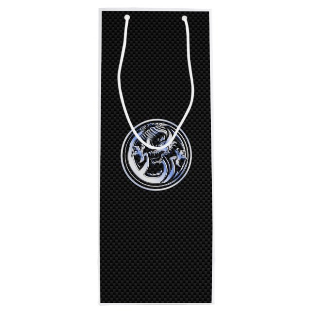 Chrome Dragon Wappen in Carbon Fibre Print Geschenktüte Für Weinflaschen (Rückseite)