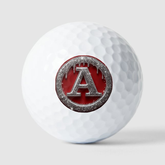 Chrome Drip Letter A Monogram Glitter Icon Golfball (Vorderseite)