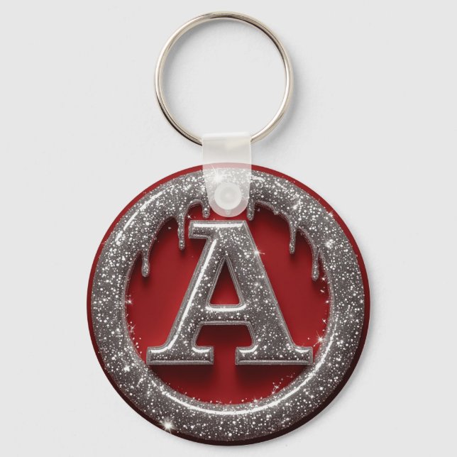 Chrome Drip Letter A Monogram Glitter Icon Schlüsselanhänger (Vorderseite)