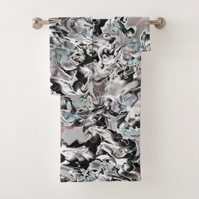 Chrome Flecken mit Farbverlauf oder Rauch, Schwarz Badhandtuch Set (Insitu)