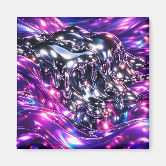 Chrome Flüssig Lila Abstrakt Magnet (Vorne)