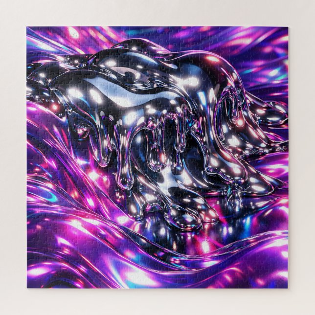 Chrome Flüssig Violett Abstrakt Puzzle (Vertikal)