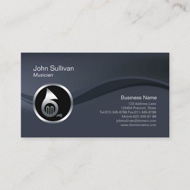 Chrome French Horn Icon Musician Business Card Visitenkarte (Vorderseite)