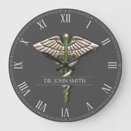 Chrome Holographic 3D Medical Caduceus Große Wanduhr