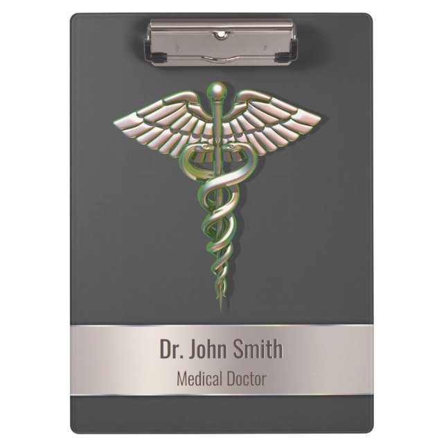 Chrome Holographic 3D Medical Caduceus Klemmbrett (Vorderseite)