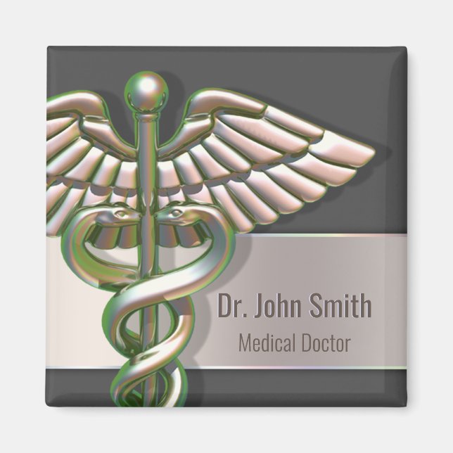 Chrome Holographic 3D Medical Caduceus Magnet (Vorne)
