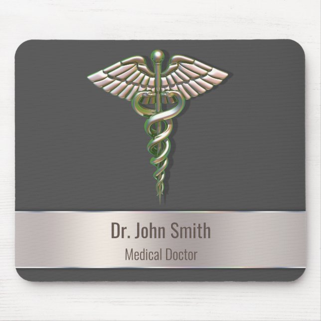 Chrome Holographic 3D Medical Caduceus Mousepad (Vorne)