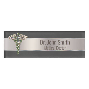 Chrome Holographic 3D Medical Caduceus Namenschild
