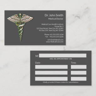Chrome Holographic 3D Medical Caduceus Terminkarte