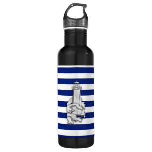 Chrome Lighthouse auf Nautical Stripes Trinkflasche