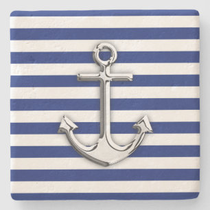 Chrome like Anchor auf Navy Stripes Decke Steinuntersetzer