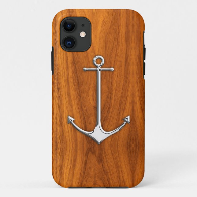 Chrome Like Anchor auf Teak Nautic Lifestyle Case-Mate iPhone Hülle (Rückseite)