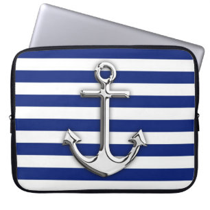 Chrome like Anchor Graphic on Navy Stripes Laptopschutzhülle