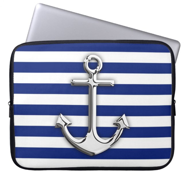 Chrome like Anchor Graphic on Navy Stripes Laptopschutzhülle (Vorderseite)