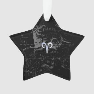 Chrome like Aries Zodiac Sign on Hevelius Black Ornament