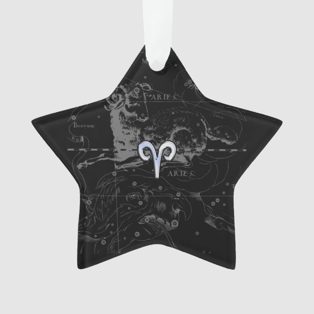 Chrome like Aries Zodiac Sign on Hevelius Black Ornament (Vorderseite)
