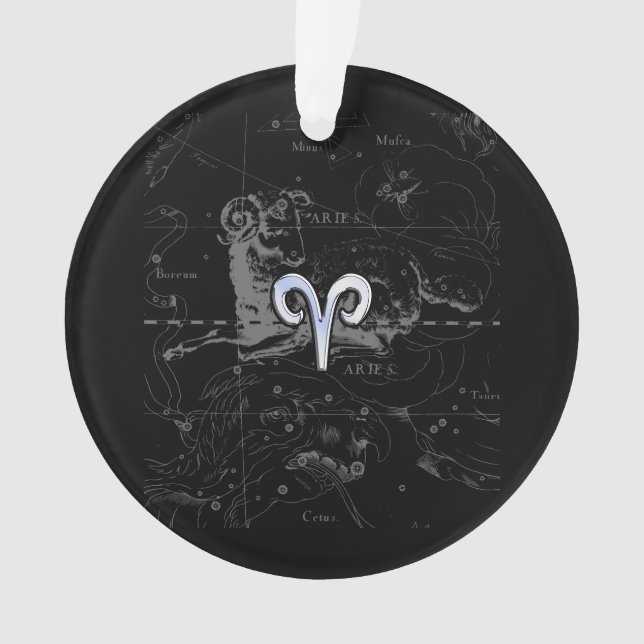 Chrome like Aries Zodiac Sign on Hevelius Black Ornament (Vorderseite)