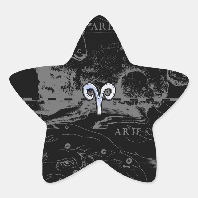 Chrome like Aries Zodiac Sign on Hevelius Black Stern-Aufkleber (Vorderseite)