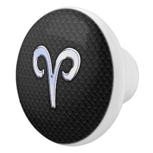 Chrome like Aries Zodiac Symbol Snake Skin Style Keramikknauf