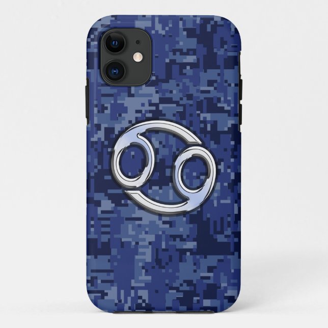 Chrome like Cancer Sign auf Blue Digital Camouflag Case-Mate iPhone Hülle (Rückseite)