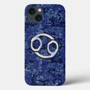 Chrome like Cancer Sign auf Blue Digital Camouflag iPhone 13 Hülle