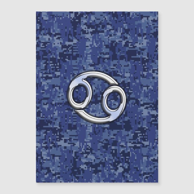 Chrome like Cancer Sign auf Blue Digital Camouflag Magnetkarte (Vorderseite)