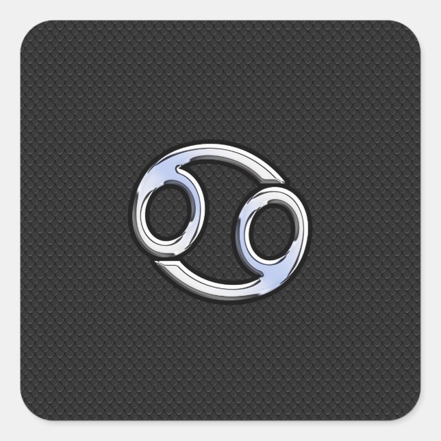 Chrome like Cancer Zodiac-Zeichen auf schwarz Quadratischer Aufkleber (Vorderseite)