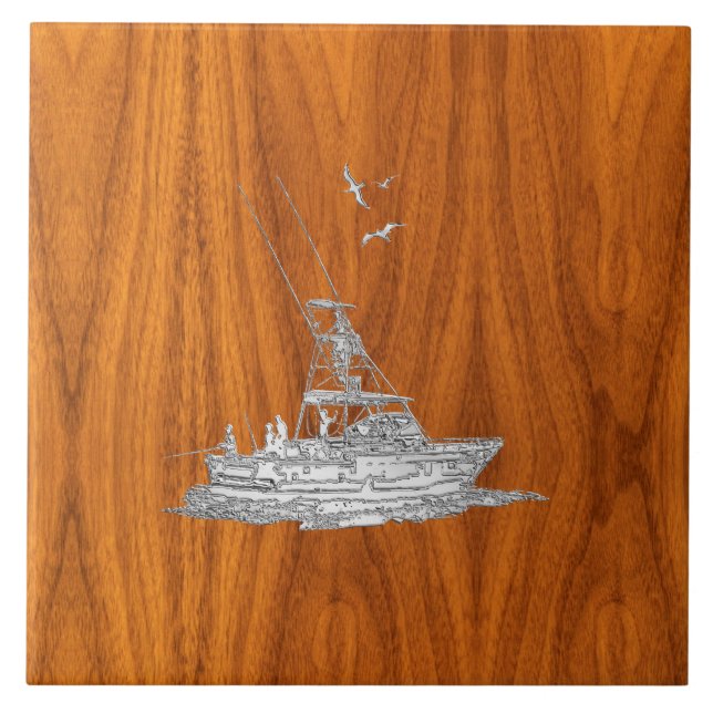 Chrome like Fishing Boat on Teak Wood Fliese (Vorderseite)