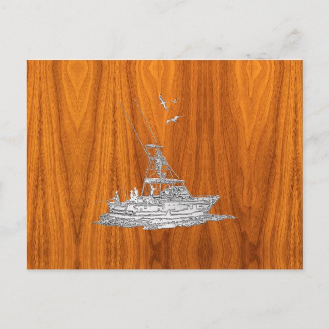 Chrome like Fishing Boat on Teak Wood Postkarte (Vorderseite)