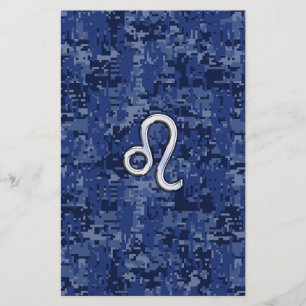 Chrome Like Leo Sign on Navy Blue Digital Camo Briefpapier