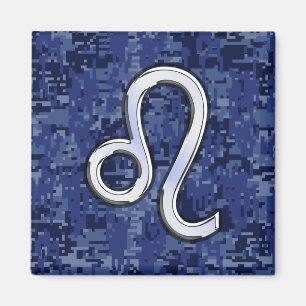 Chrome Like Leo Sign on Navy Blue Digital Camo Magnet