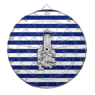 Chrome Like Lighthouse on Nautical Stripes Dartscheibe