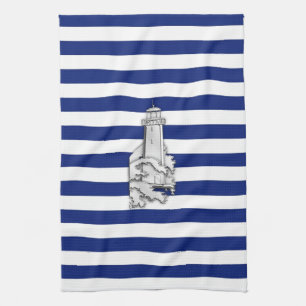 Chrome Like Lighthouse on Nautical Stripes Handtuch