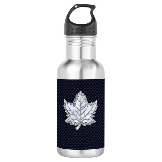 Chrome Like Maple Leaf on Carbon Fiber Print Edelstahlflasche (Vorderseite)