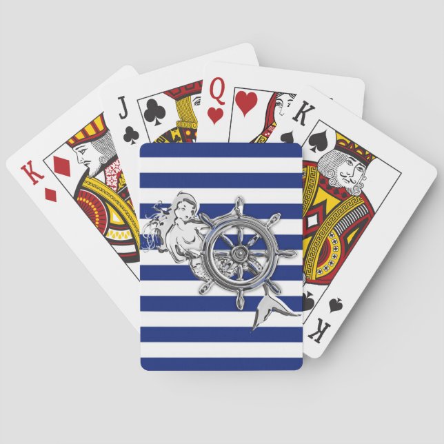 Chrome like Mermaid auf Navy Stripes Spielkarten (Rückseite)