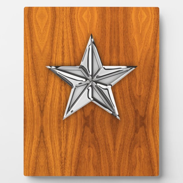 Chrome Like Nautical Star auf Teak Veneer Fotoplatte (Vorderseite)