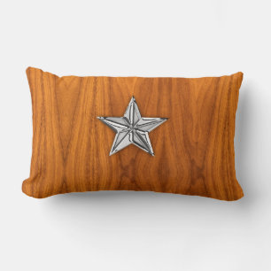 Chrome Like Nautical Star auf Teak Veneer Lendenkissen
