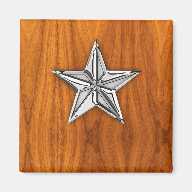 Chrome Like Nautical Star auf Teak Veneer Magnet (Vorne)