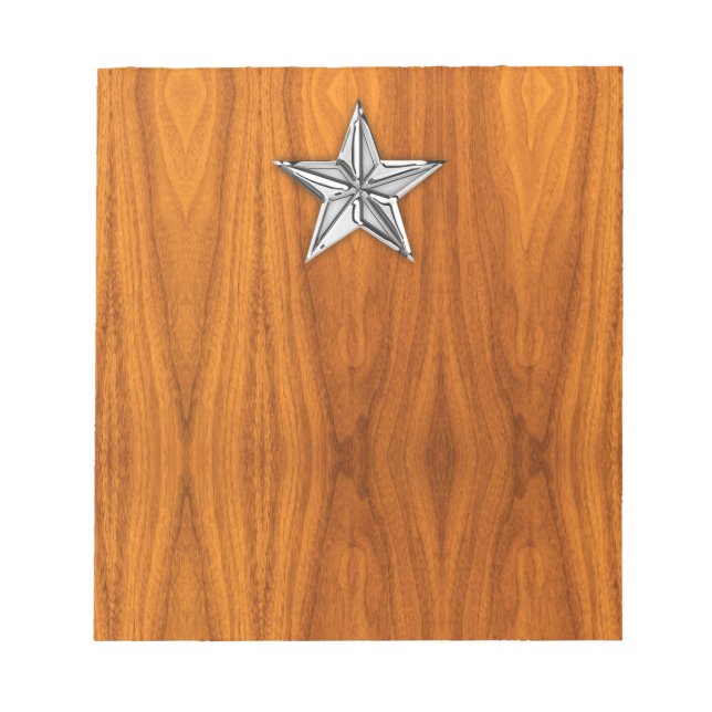 Chrome Like Nautical Star auf Teak Veneer Notizblock (Vorderseite)
