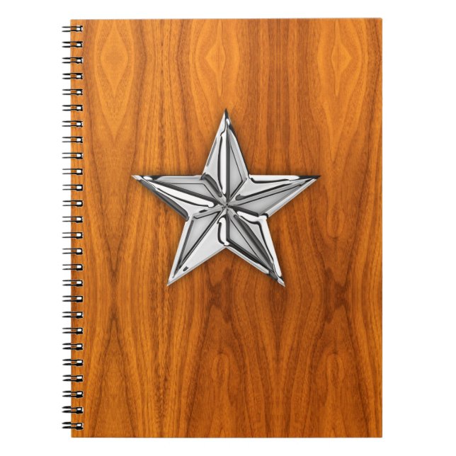 Chrome Like Nautical Star auf Teak Veneer Notizblock (Vorderseite)